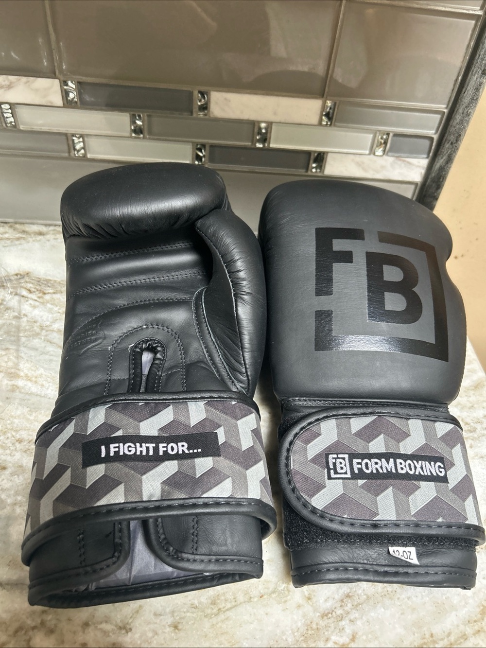 Genuine Leather Boxing Gloves 12oz Sparring & Training Muay Thai Gloves Black FB